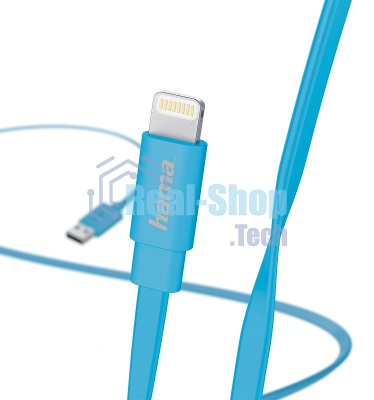 Кабель Hama Flat 00173646 Lightning (m) USB A(m) 1.2м синий плоский