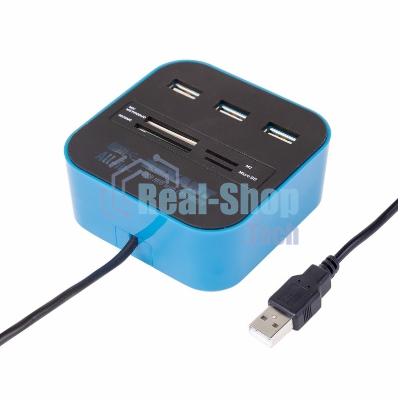 Разветвитель USB Rexant на 3 порта+картридер (все в одном) черный