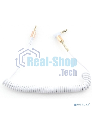 Кабель Cablexpert аудио 90˚ спиральный CCAB-02-35MMLC-1.8MW. 3.5 Jack (M)/3.5 Jack (M), белый, 1.8м, блистер