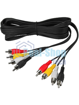 Шнур Rexant 4 RCA - 4 RCA, 3 м, черный (10 шт./уп.)