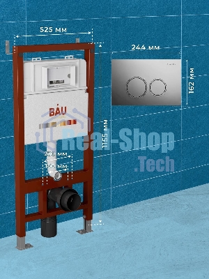 Инсталляция BAU PRO для подвесного унитаза, клавиша смыва BASIC, хром