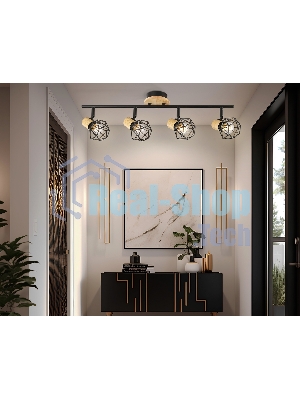 Светильник Ambrella light TR8754/4 BK/WD черный/дерево IP20 E27/4 615*115*200