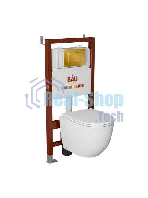 Комплект BAU 6 в 1: инсталляция BAU PRO, унитаз подвесной торнадо Bau Dream Hurricane-2, сиденье дюропласт микролифт, клавиша BAU Stil, золото