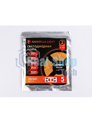Светодиодная лента Ambrella light GS1501 2835 240Led/ 19.2W m/ 12V IP20 3000K/ 5000*10*1.2mm (2 конт.)