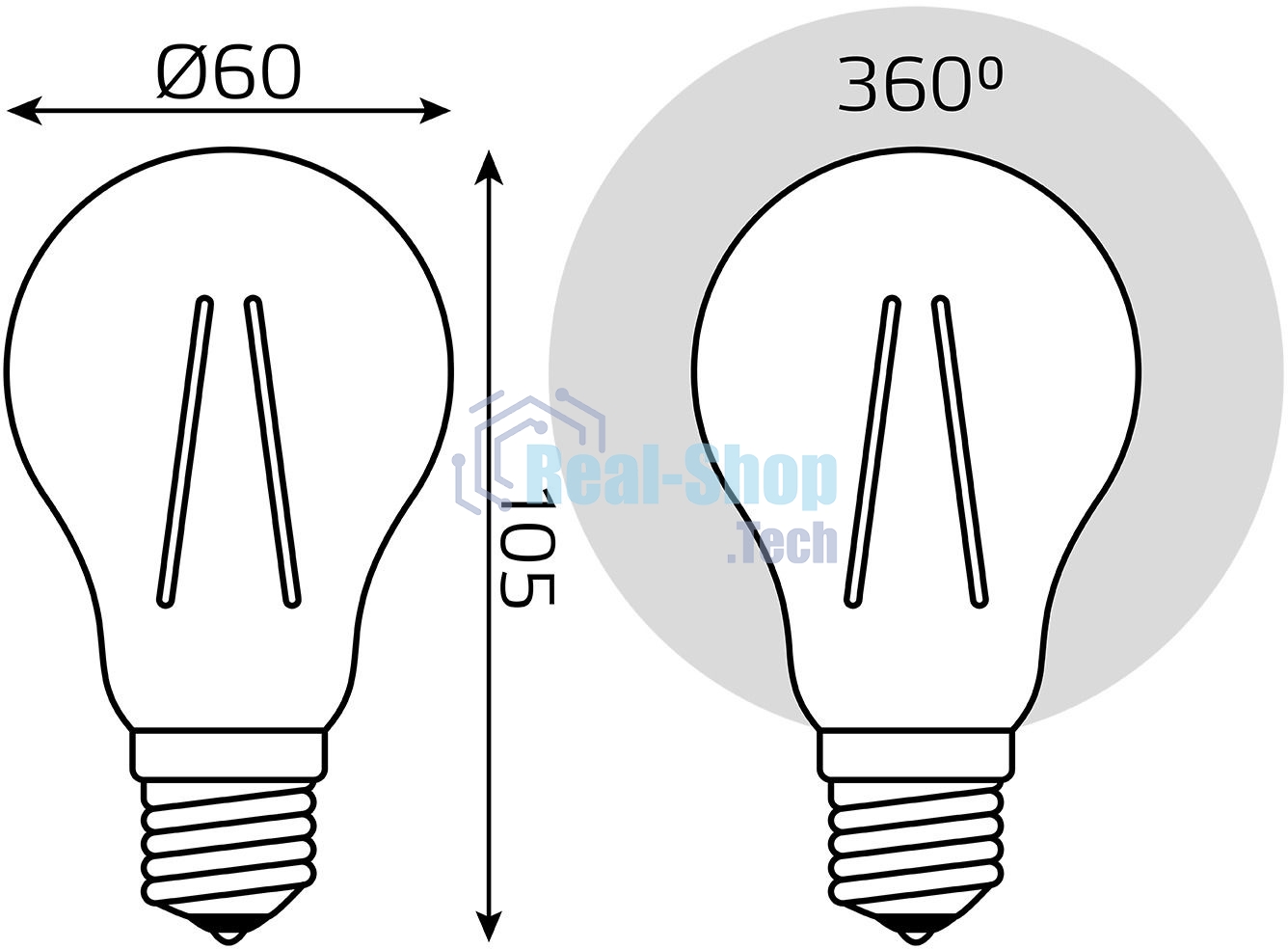 Лампа cветодиодная Gauss Filament А60 12W 1200lm 2700К Е27 LED 1/10/40