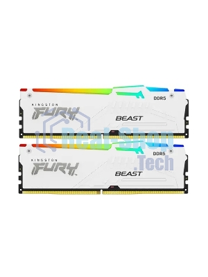 Оперативная память Kingston Fury Beast, DDR5, 32Gb (2x16GB), 6000MHz, CL30, DIMM, с радиатором, RGB, белый