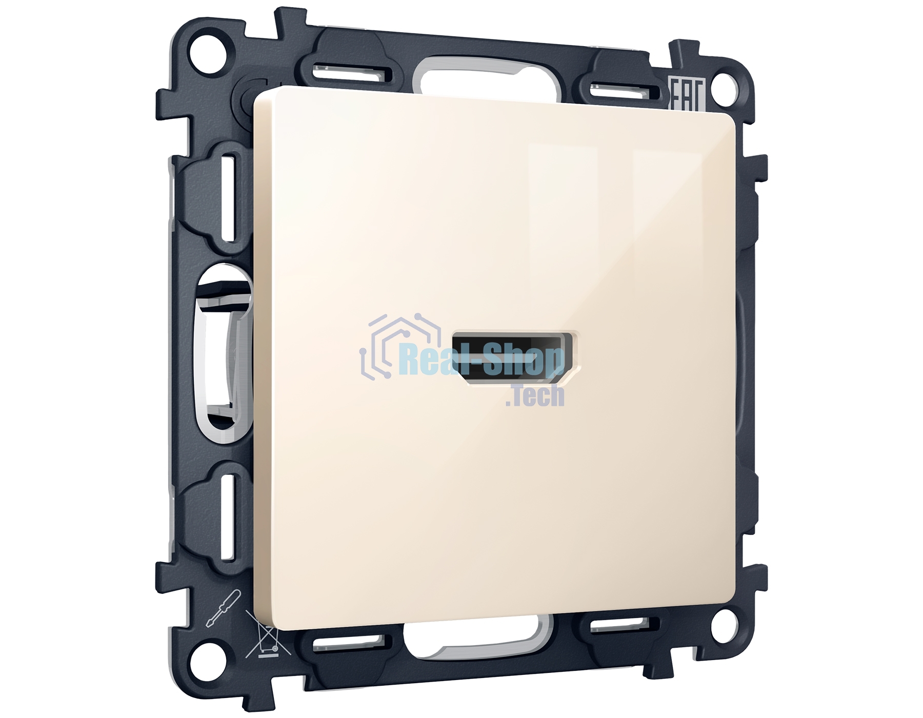 Комплект механизма розетки HDMI 2.0 ALFA Бежевый глянец 40V/500mA 2.0GHz 5-18Gbit/s QUANT (AP3140, VM222) MA314010