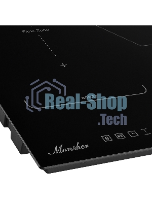Индукционная варочная панель Monsher, инвертер, слайдерное управление, автоматическое отключение, блокировка панели управления, индикация остаточного тепла, 9 уровней мощности, Stop and Go, Booster, таймер, черный