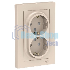 Розетка 2-м СП AtlasDesign 16А IP20 с заземл. защ. шторки в сборе беж. SE ATN000226