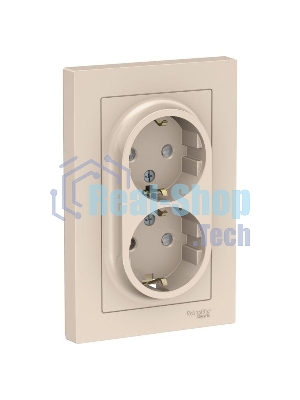 Розетка 2-м СП AtlasDesign 16А IP20 с заземл. защ. шторки в сборе беж. SE ATN000226
