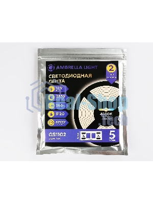 Светодиодная лента GS1102 2835 120Led/ 9.6W m/ 12V IP20 4500K/ 5000*8*1.2mm (2 конт.)