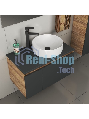 Комплект для ванной, 4 предмета (тумба Bau 80, графит + раковина BAU Dream D41 + смеситель Hotel Black, выпуск клик-клак, черный)