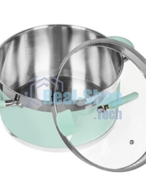 Кастрюля LARA LR02-545 MINT 26x14 см, 7,2 л, носик, индукционное дно, крышка с бортом, нержавеющая сталь