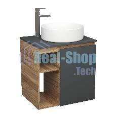 Тумба Bau Dream Blackwood 60 правая, графит, раковина BAU Dream круглая D41, смеситель для раковины высокий Hotel Still, нержавеющая сталь