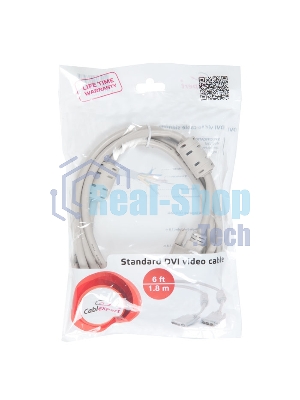 Кабель DVI-D single link Gembird/Cablexpert CC-DVI-6C, 19M/19M, 1.8м, серый, экран, феррит.кольца, пакет