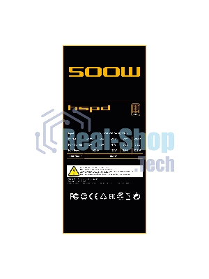 Блок питания Power Supply HSPD, 500W 80 PLUS Bronze (ATX, 2.31, Semi-modular, 1x24(20+4)pin 550мм, 1xCPU*2 8(4+4)pin 600+150мм, 1xPCIe*2 8(6+2)pin 500+150мм, 2xSATA*3 400+150+150мм, 1xMOLEX4pin*3+FDD 400+150+150+150мм, Active, 120x120мм, 150x140x86мм, APFC, OVP, UVP, SCP, OPP, OCP, OTP, черный)