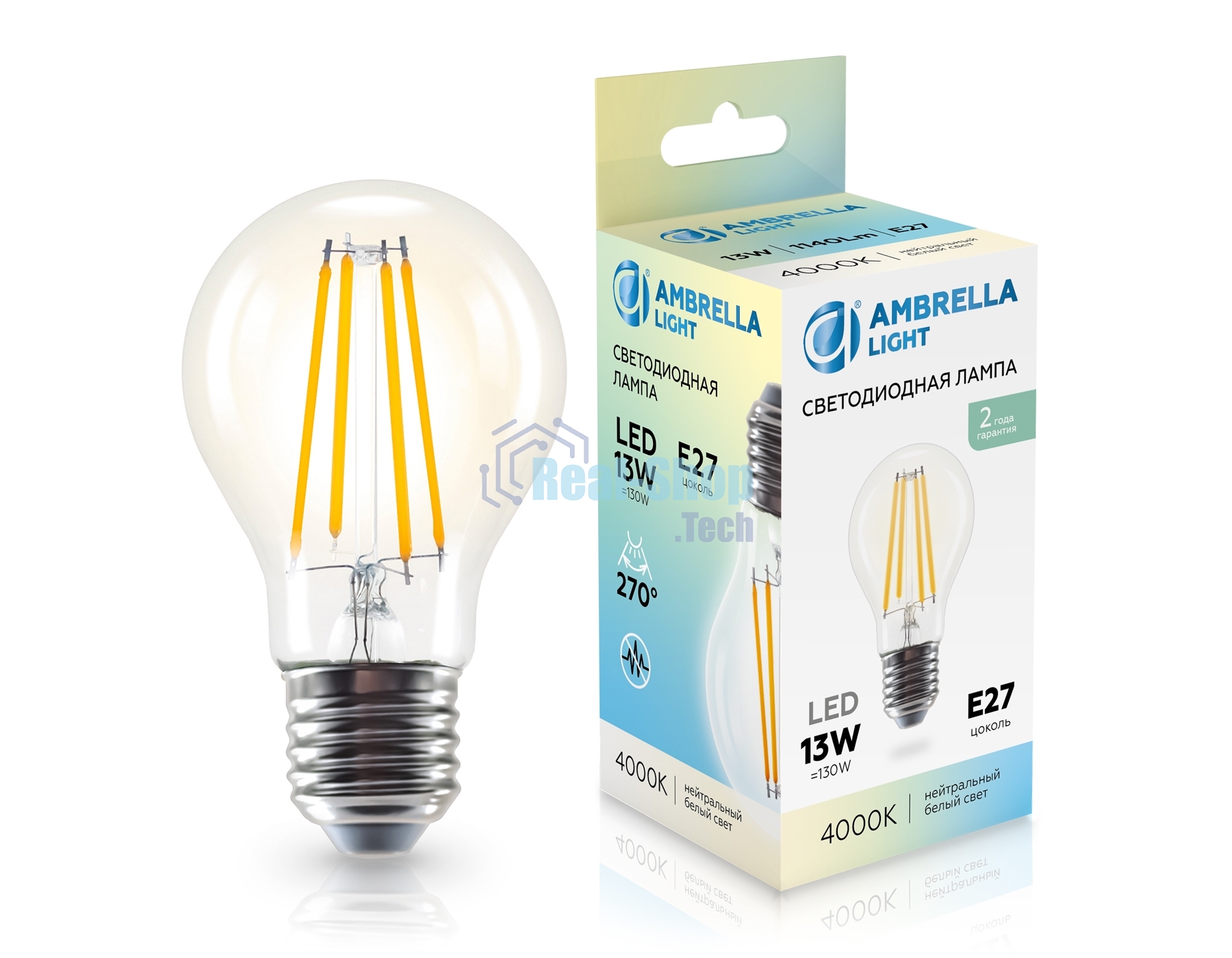Лампа светодиодная 601314 Filament LED A60 13W E27 4000K 220-240V