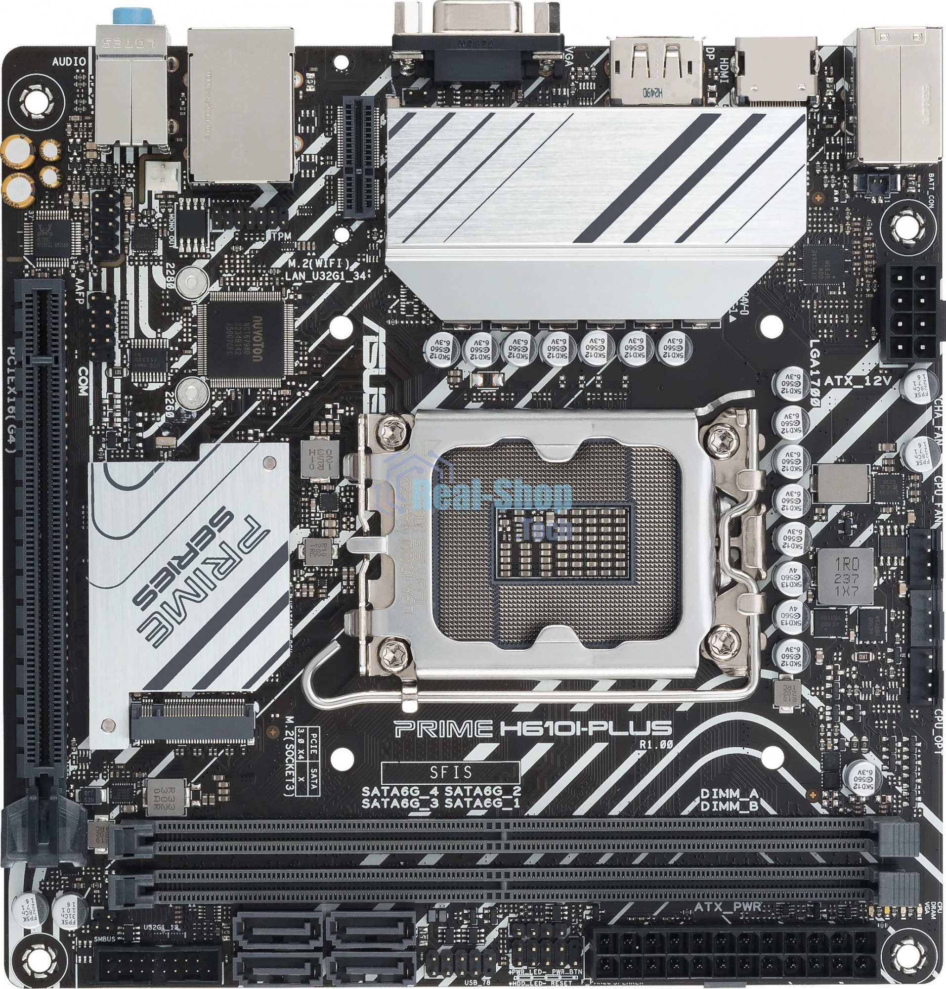 Материнская плата ASUS PRIME H610I-PLUS-CSM, LGA 1700, Intel H610, 2xDDR5, 4xSATA, 1xM.2 PCIe 3.0 x4, 1xPCIe 4.0 x16, 1xHDMI, 1xDP, 1xVGA, 2xUSB-A 3.2 Gen 1, 2xUSB-A 2.0, 1x 1Gb LAN, 3x3.5 мм, 7.1, Mini-ITX