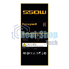 Блок питания Power Supply HSPD, 550W 80 PLUS Bronze (ATX, 2.31, Semi-modular, 1x24(20+4)pin 550мм, 1xCPU*2 8(4+4)pin 600+150мм, 1xPCIe*2 8(6+2)pin 500+150мм, 2xSATA*3 400+150+150мм, 1xMOLEX4pin*3+FDD 400+150+150+150мм, Active, 120x120мм, 150x140x86мм, APFC, OVP, UVP, SCP, OPP, OCP, OTP, черный)