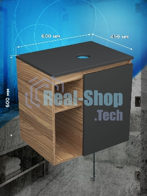 Тумба подвесная под раковину Bau Dream Blackwood 60 правая, полки, дверца, графит