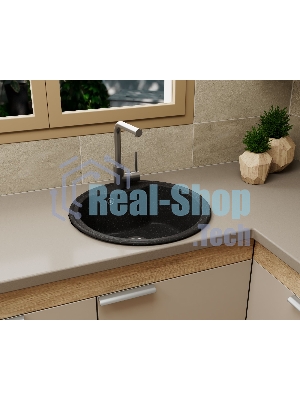 Мойка для кухни BAU Dream Black stone D 51, выпуск с сифоном в комплекте, черный камень