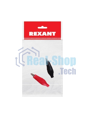 Зажим крокодил в изоляторе Rexant, длина 40 мм, ток 5A, 2 шт., пакет БОПП