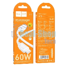 Кабель USB2.0 Hoco Type-C/Type-C, 3А, 60Вт, нейлоновая оплетка, X113, 1м, белый, коробка