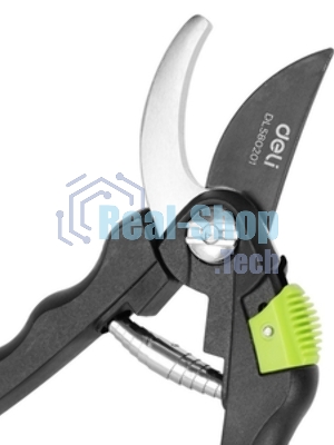 Секатор садовый Deli DL580207 цельнокованный, лезвия с тефлоновым покрытием, длина 215мм, макс. диаметр резки 12мм, сталь SK5