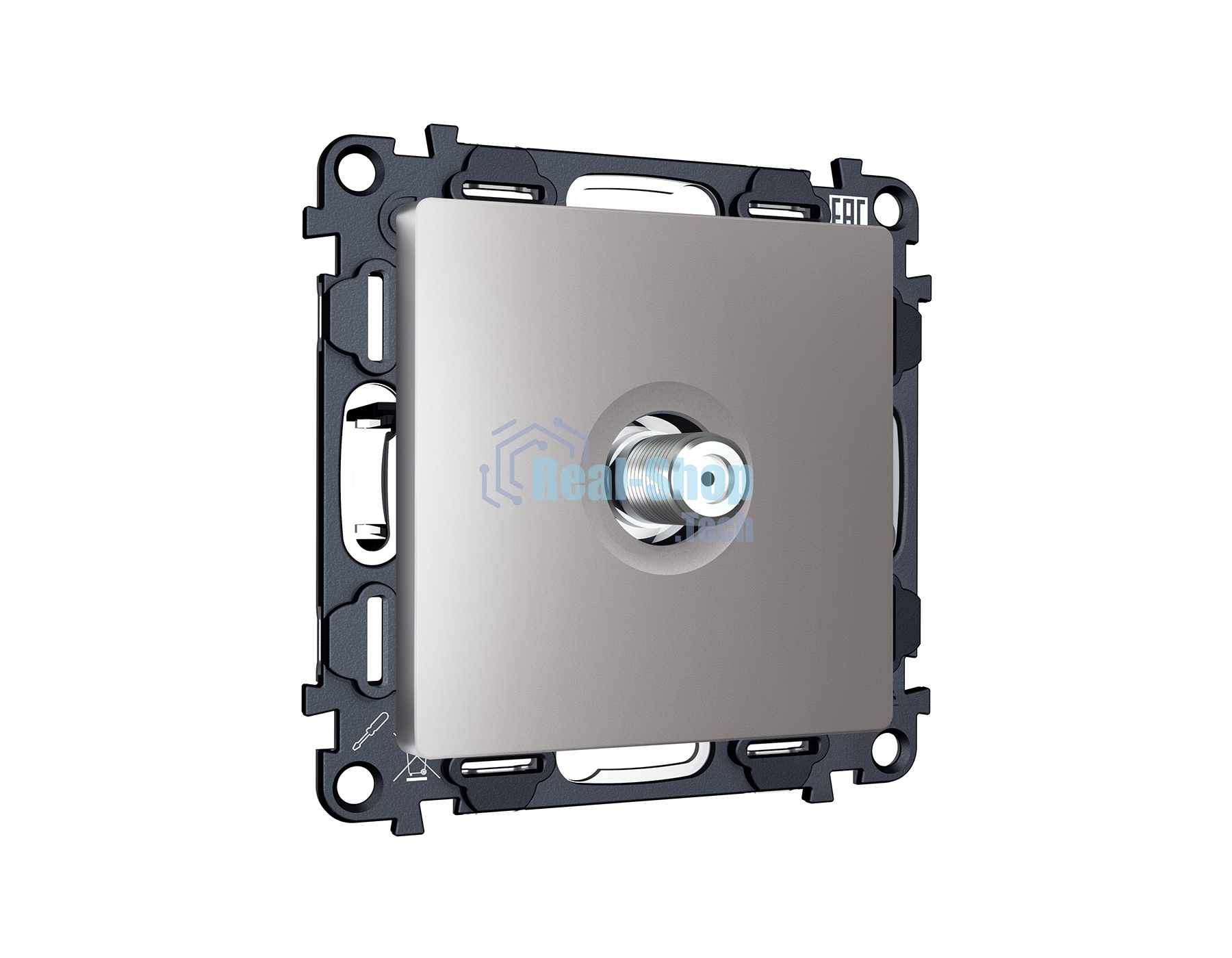 Комплект механизма TV розетки SAT 5-2400MHz 3.5dB ALFA Сталь матовый QUANT (AP5130, VM215) MA513050