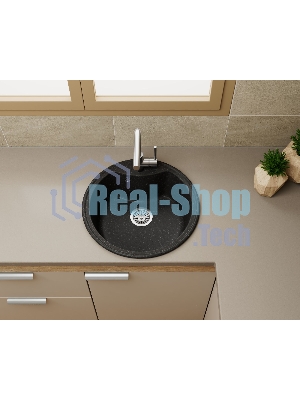 Мойка для кухни BAU Dream Black stone D 51, выпуск с сифоном в комплекте, черный камень