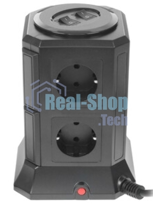 Сетевой фильтр Qumo Power Tower Pro 8SP4U (P-0002), 8 розеток, 2200 Вт, 10A, кабель 2 м 3*1 мм чистая медь, пожаробезопасный пластик, евровилка, 4 USB порта 4.5A суммарно