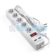 Сетевой фильтр-удлинитель с USB зарядкой ExeGate SP-5-USB-1.8W (5 евророзеток с заземлением, 2 USB-A 2A, 1.8 м, защита от перегрузки, выключатель с подсветкой, белый)