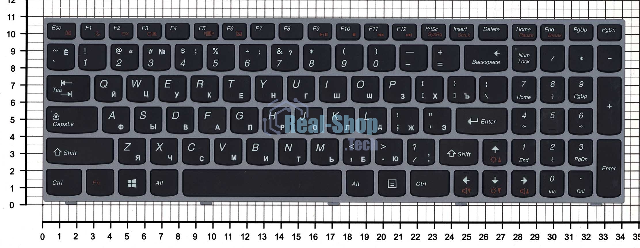 Клавиатура для ноутбука Lenovo IdeaPad B5400 M5400 черная с серебристой рамкой