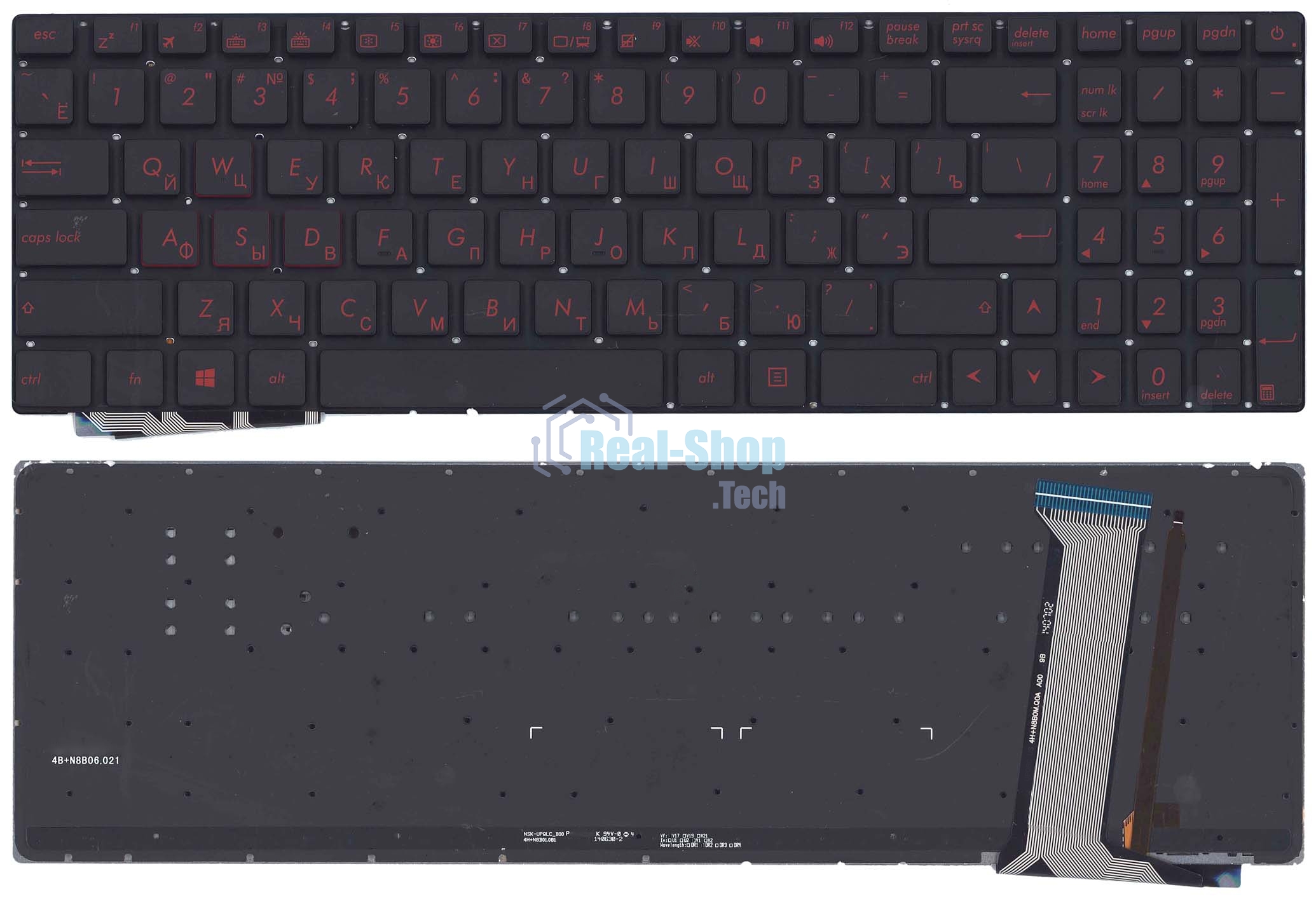 Клавиатура для ноутбука Asus G771, N551 черная без рамки с красной подсветкой