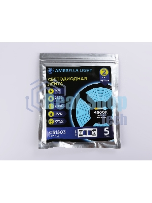 Светодиодная лента Ambrella light GS1503 2835 240Led/ 19.2W m/ 12V IP20 6500K/ 5000*10*1.2mm (2 конт.)