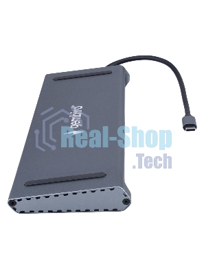 USB-концентратор Gembird UHB-D6, USB Type-C, USB 2.0/RJ45/USB Type-C PD87W/Jack 3.5 / SD/TF/2xHDMI/VGA, USB Type-C