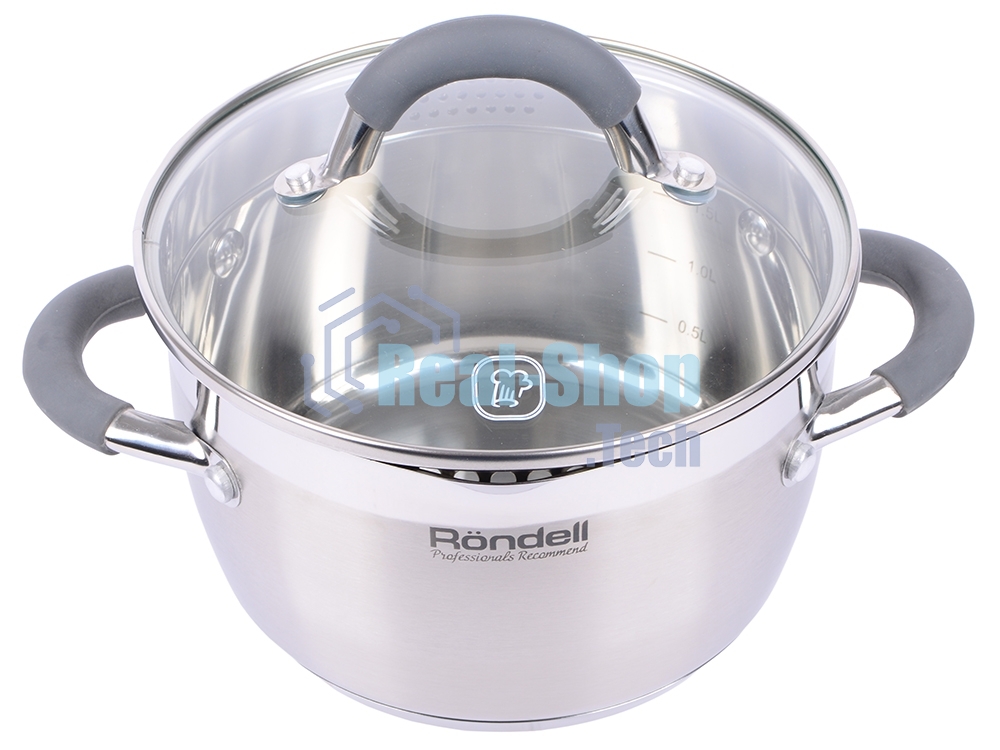 Кастрюля Rondell RDS-023 с\кр 18 см, (2,3л) Flamme (нерж.сталь 18/10,ручки из нерж.стали со вставкой силикон)
