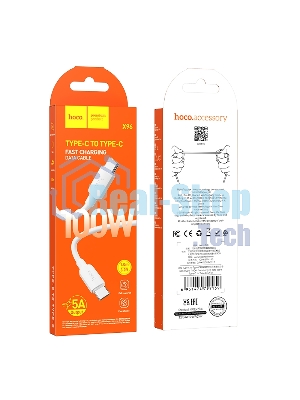 Кабель USB2.0 Hoco Type-C/Type-C, 5А, 100Вт, X96, 1м, белый, коробка