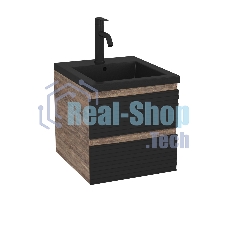 Тумба под раковину Bau Stil Loft black brushed, раковина кварцевая BAU Stil 40, черный металлик, смеситель Dream Black, черный