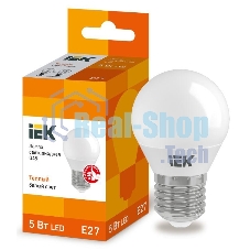Лампа светодиодная ECO G45 5Вт шар 3000К теплый белый E27 450лм 230-240В IEK LLE-G45-5-230-30-E27
