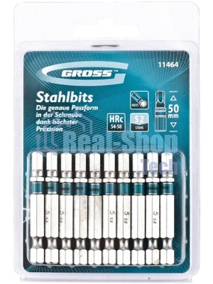 Бита Gross HEX 5х50 мм, сталь S2, шестигр., 10 шт.