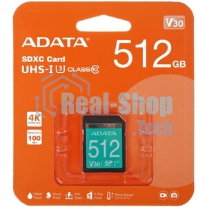Флеш карта SD 512Gb ADATA SDXC Class 10 UHS-I U3 V30S 100/85 MB/s (ASDX512GUI3V30S-R)