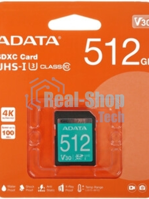Флеш карта SD 512Gb ADATA SDXC Class 10 UHS-I U3 V30S 100/85 MB/s (ASDX512GUI3V30S-R)