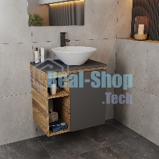 Тумба Bau Dream Blackwood 60 правая, графит, раковина BAU Dream D43, смеситель для раковины высокий Hotel Black, черный