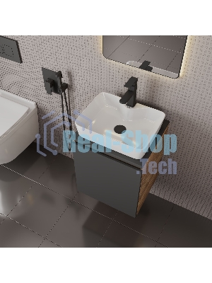 Тумба Bau Dream Blackwood 50 графит, раковина BAU Cerama 48х37 белая, смеситель Hotel Black, черный, выпуск клик клак черный