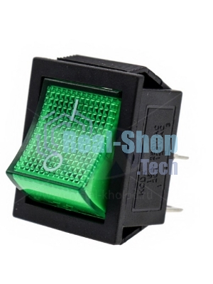 Выключатель зеленый KCD4 16А 250V, 20A 125V (4-х контакт.) клавишный