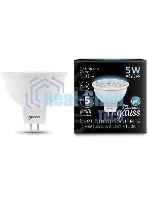Лампа светодиодная Gauss Black 5Вт цок.:GU5.3 рефлектор 12B 4100K св.свеч.бел.ней. MR16 (упак.:10шт) (201505205)