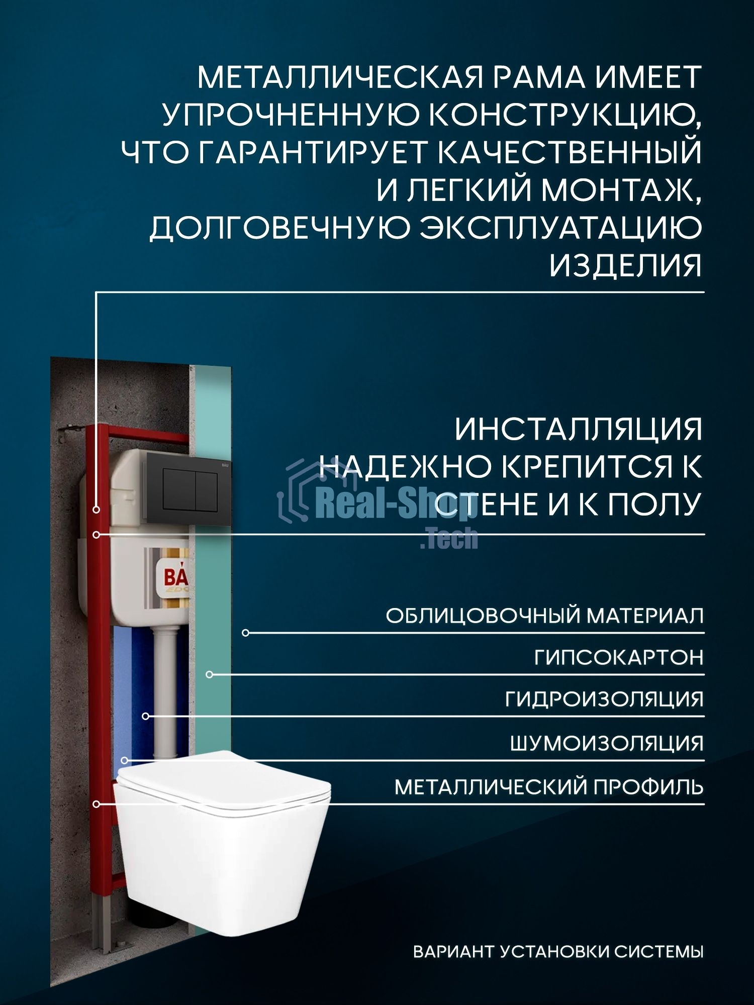 Комплект BAU 6 в 1: рамная инсталляция BAU NEO 45, унитаз подвесной безободковый вихревой со скрытым сливом Bau Stil Hurricane-5, сиденье дюропласт микролифт, кнопка смыва BAU Stil , черная матовая