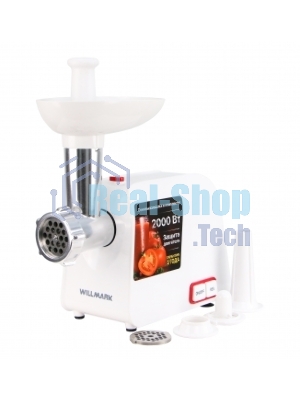 Мясорубка электрическая Willmark WMG-2043JW белый, 2000 Вт, 2.4 кг/мин, реверс, защита от перегрузки, насадки - 5
