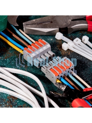 Клемма Rexant СМК 222-425R проходная разъемная 5 полюсов серый 0,2-2,5/4 мм² (20 шт/уп)